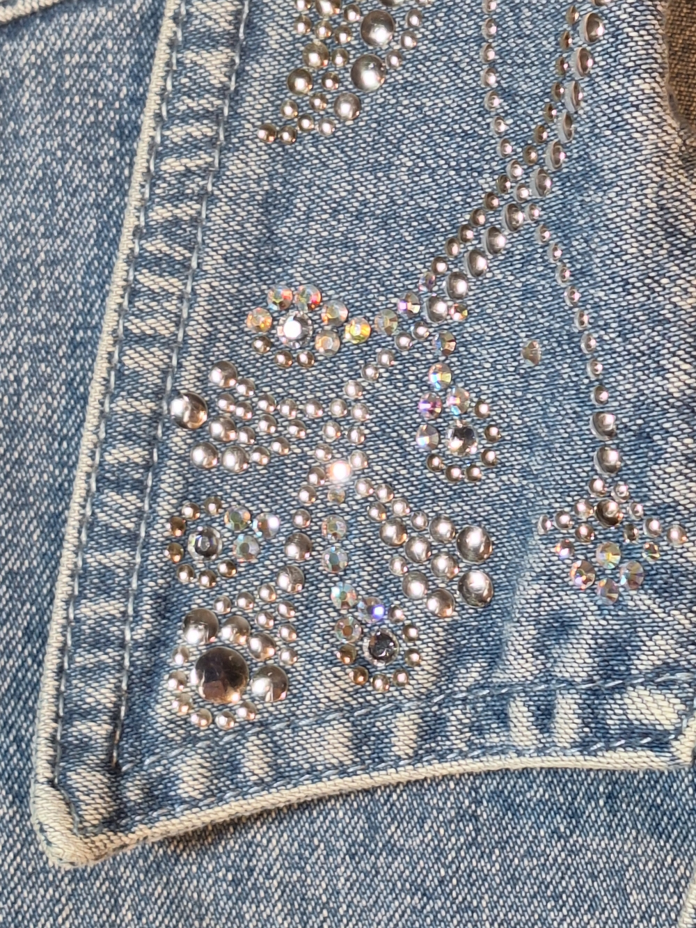 CHRISTINE ALEXANDER Light Blue Rhinestone Denim Jacket - Picture 3 of 7